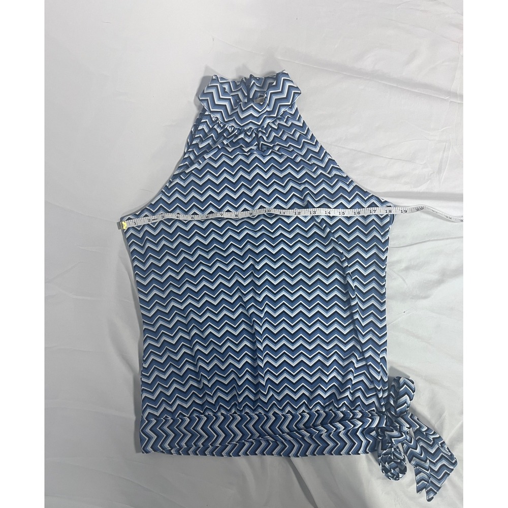 Michael by Michael Kors Blue Chevron Halter Tie Waist Top Sz Medium Boho Resort - Picture 6 of 7